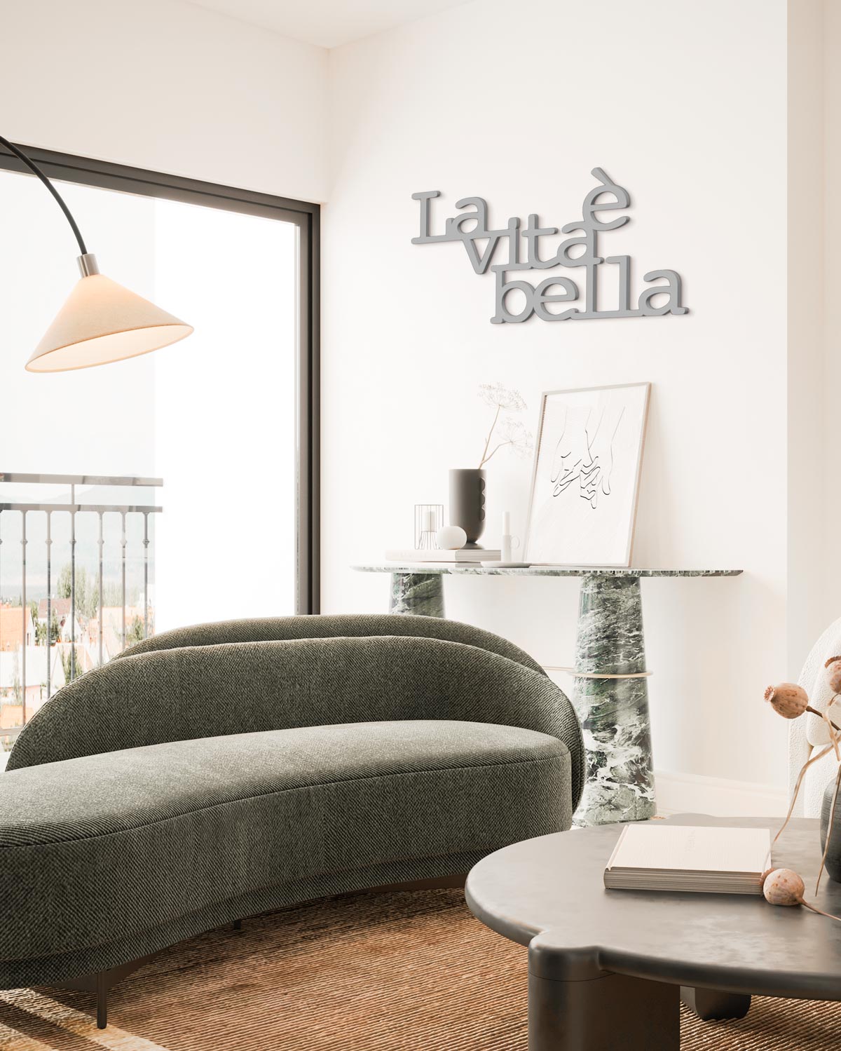 scritta in legno decorazione casa la vita è bella idea regalo #colore_grigio-medio