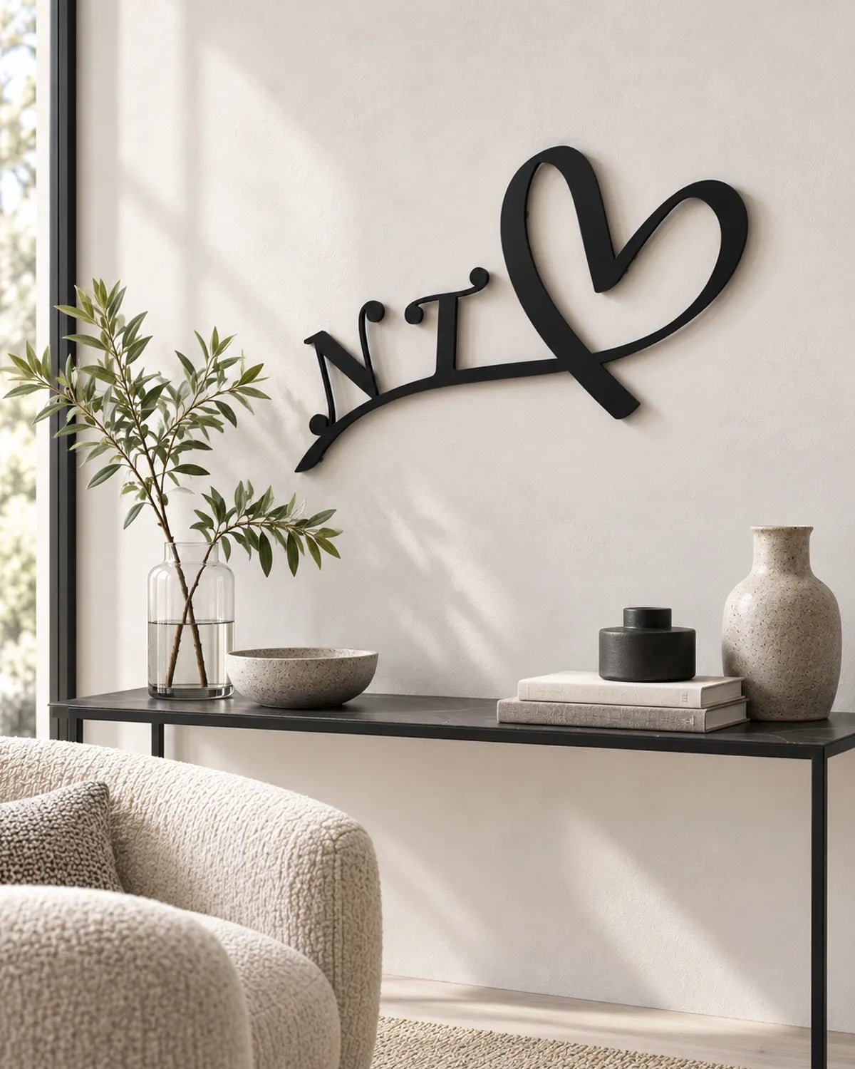 Scritta in legno Cuore con iniziali