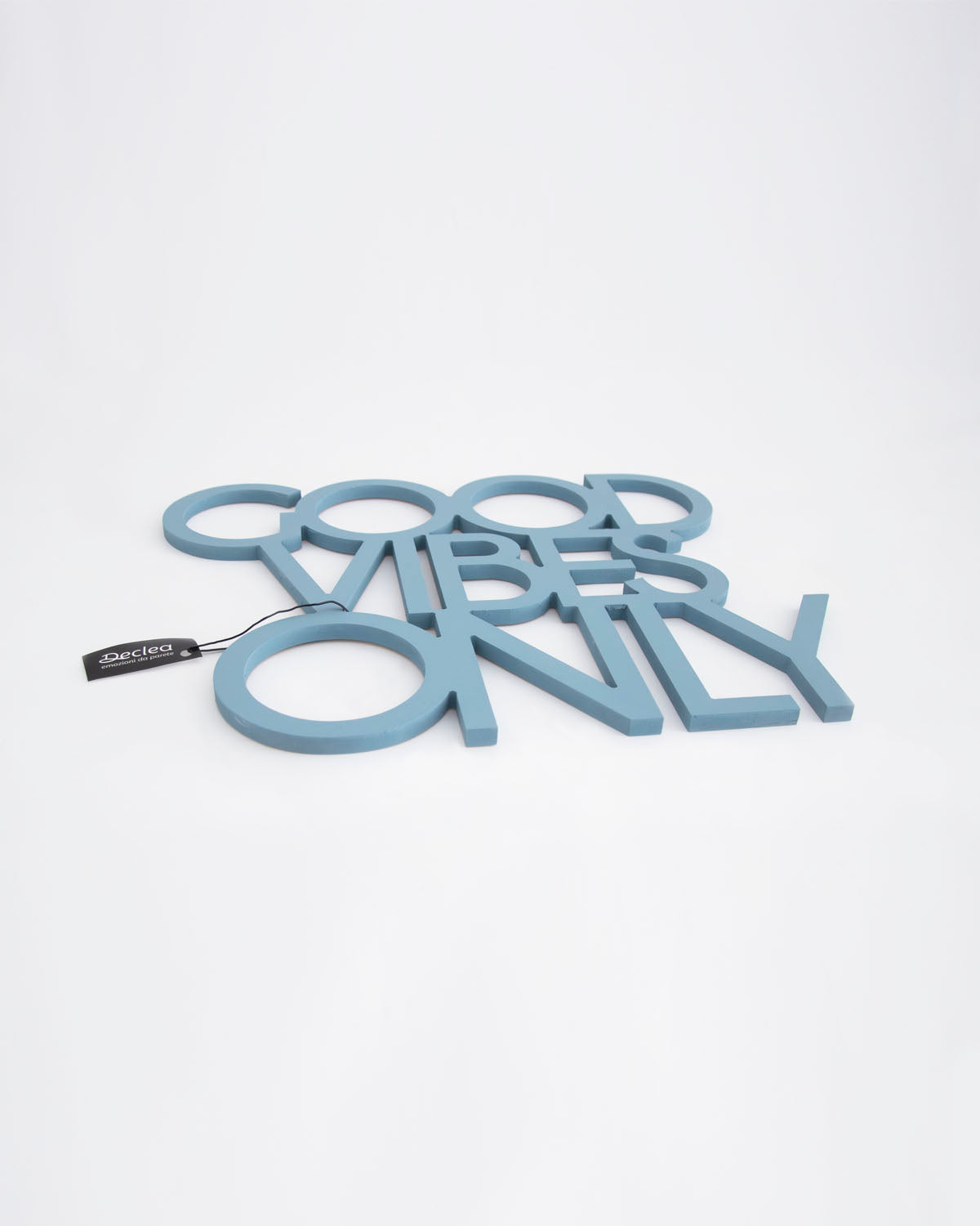 scritta decorativa per la casa motivazionale idea regalo scritta in legno good vibes only #colore_azzurro-polvere