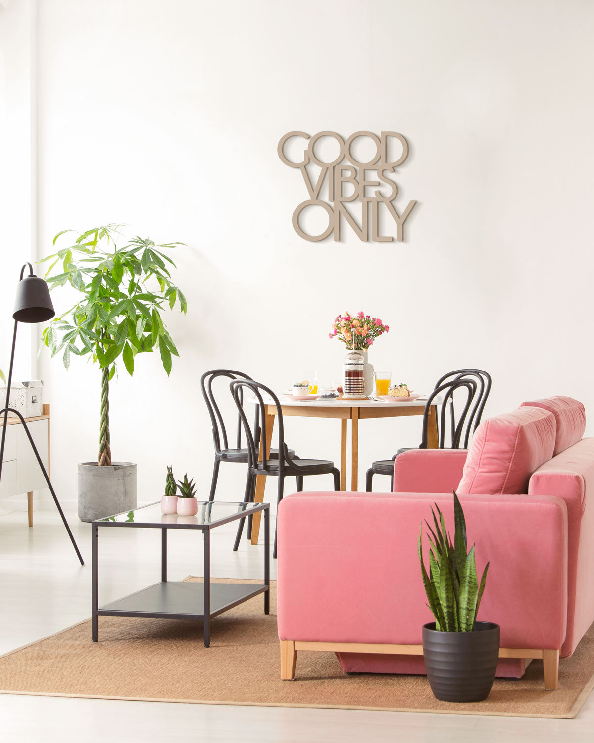 scritta decorativa per la casa motivazionale idea regalo scritta in legno good vibes only #colore_tortora
