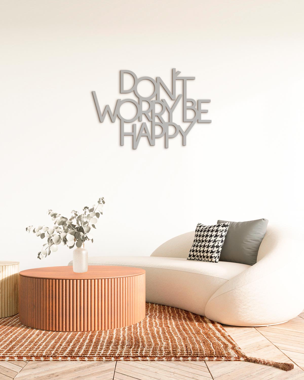 scritta in legno decorazione da appendere dont' worry be happy
#colore_grigio-medio
