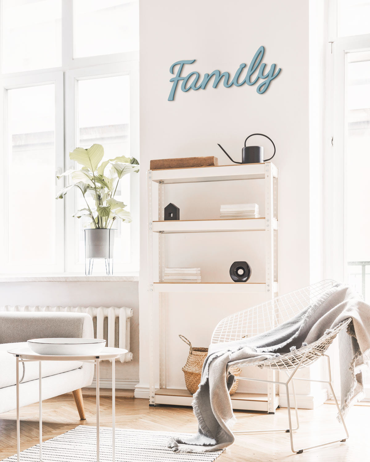 decorazione murale in legno scritta decorativa per la casa family #colore_azzurro-polvere