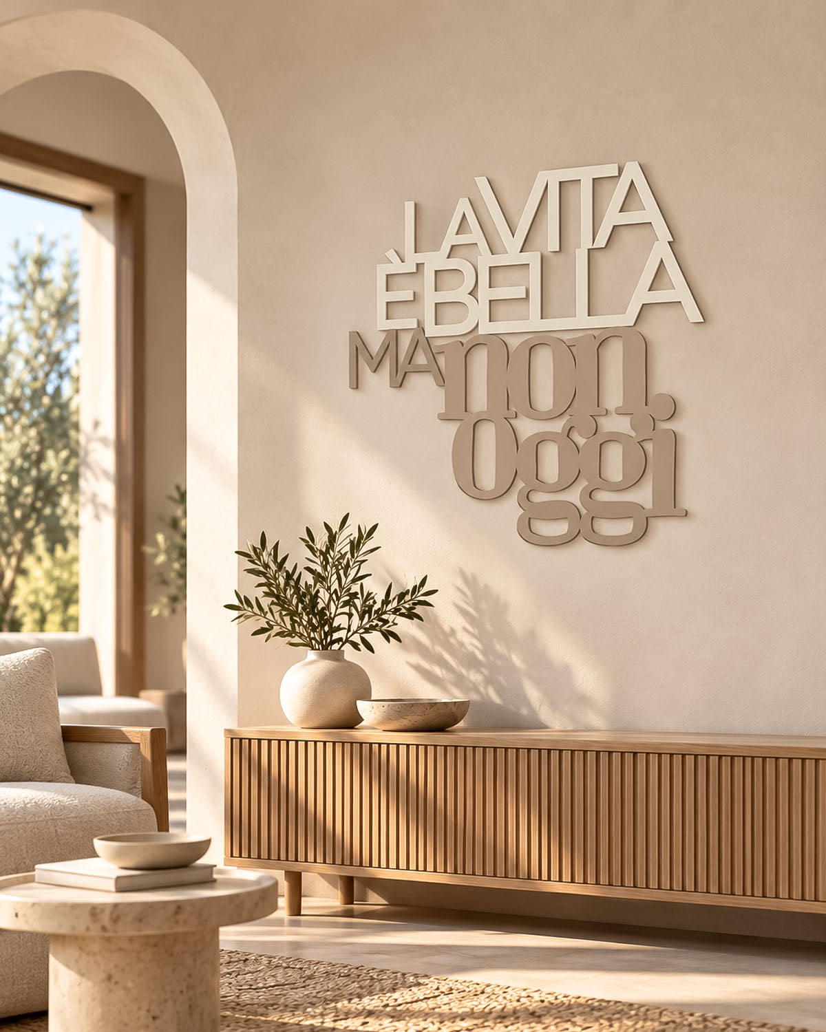 Scritta in legno La vita è bella ma non oggi