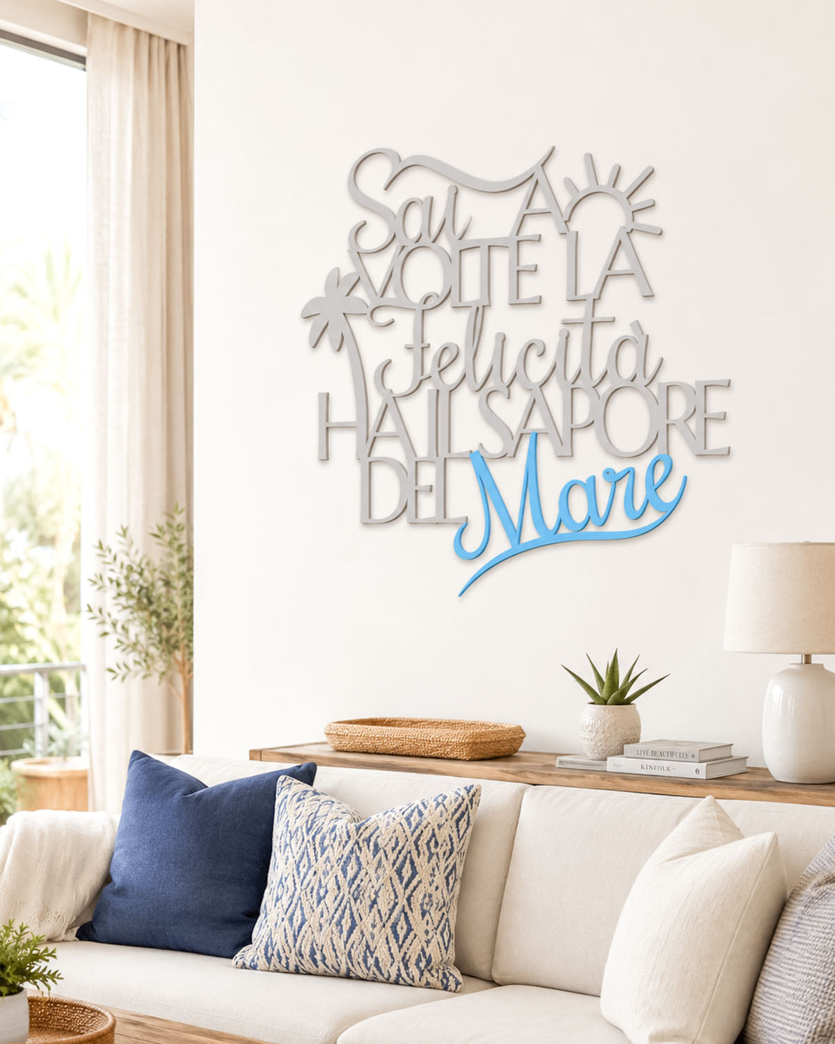 Scritta in legno Sai, a volte la felicità ha il sapore del mare