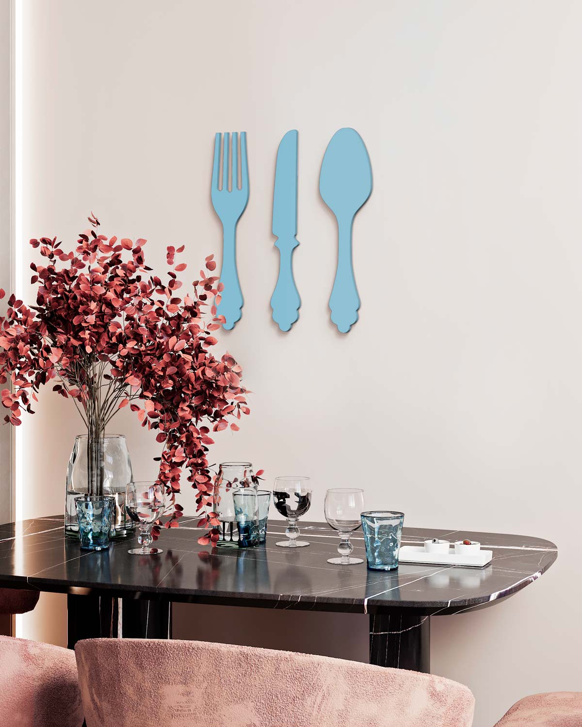 scritta da appendere da cucina, decorazione murale per la cucina, forma posate in legno, arredo moderno