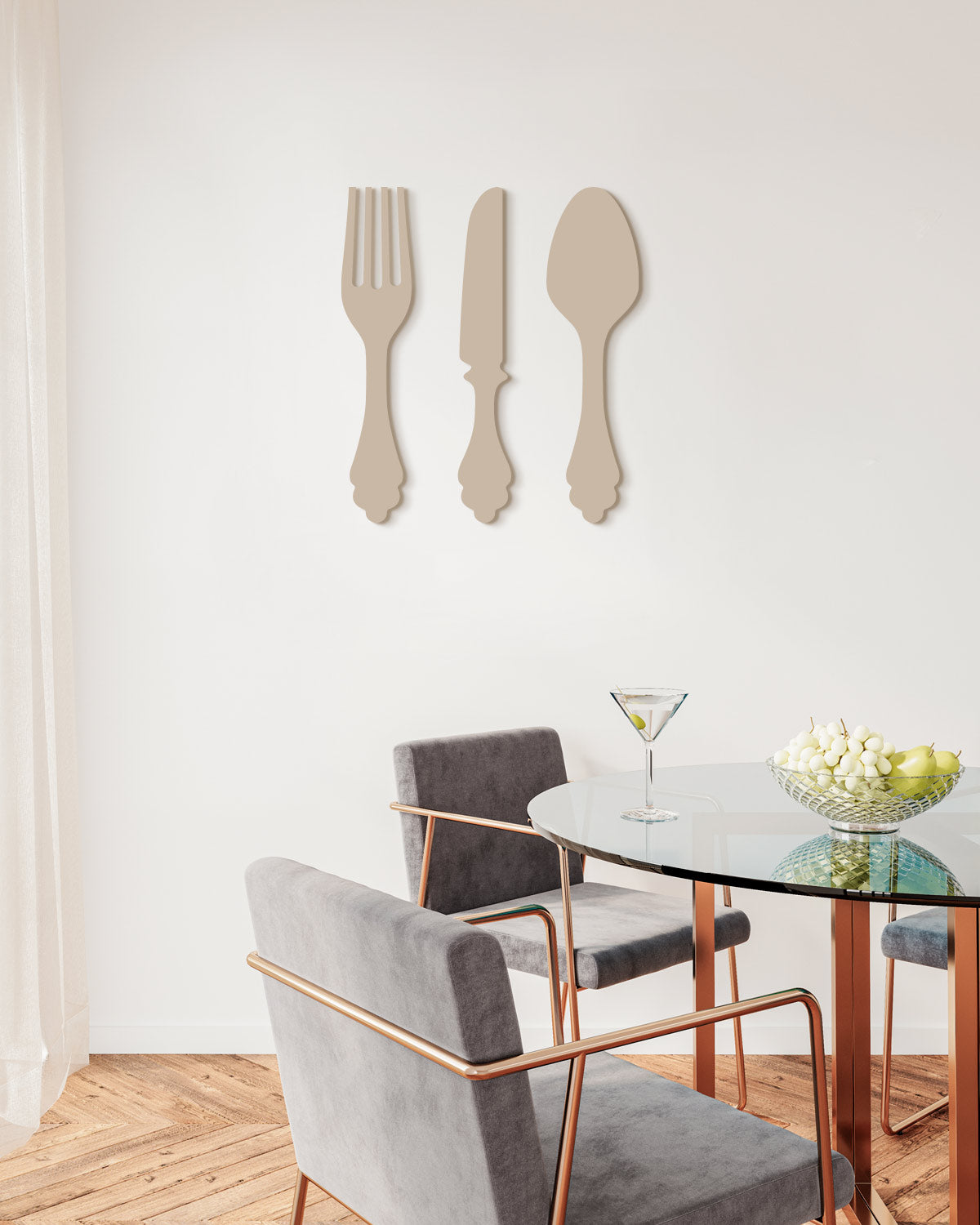 scritta da appendere da cucina, decorazione murale per la cucina, forma posate in legno, arredo moderno