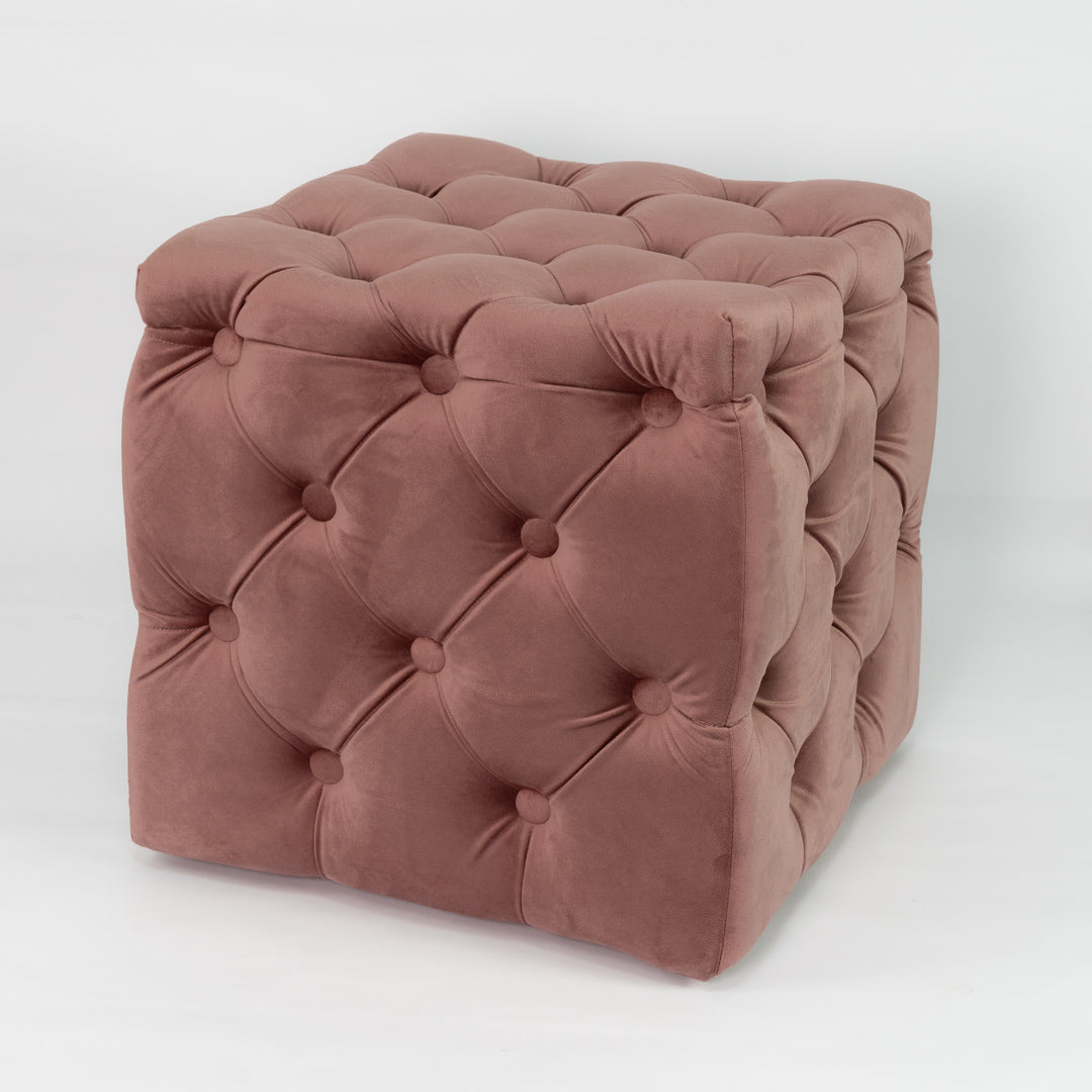 Pouf in velluto trapuntato rosa