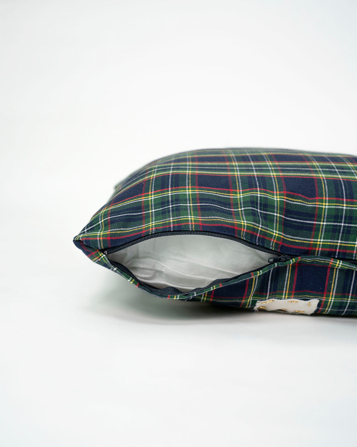 decorazione natalizia per la casa, cuscino federa natale tartan con albero di natale