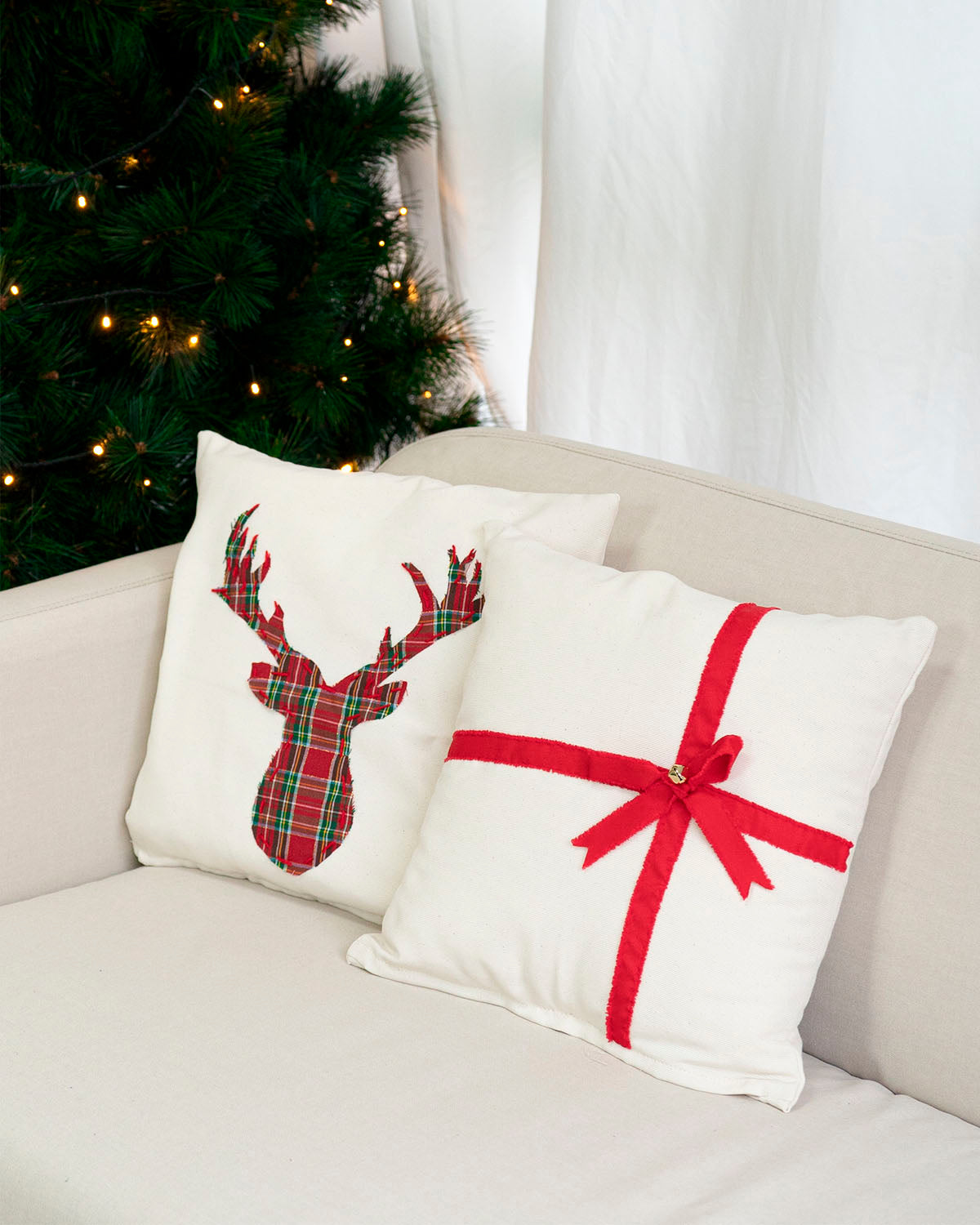 cuscino federa decorativa natalizia rosso tartan con renna