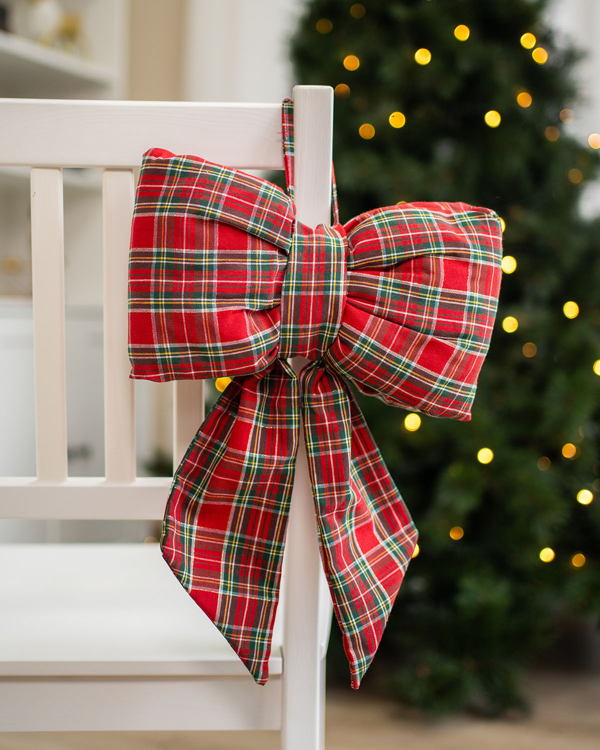 decorazione natalizia, fiocco tartan fuoriporta