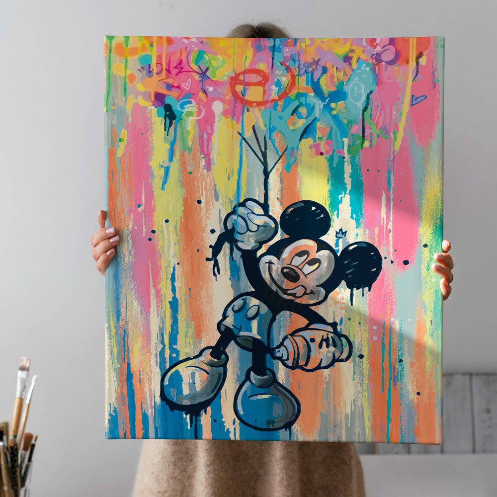 Tableau Toile Mickey Mouse Pop Art - Impression Haute Qualité 120x60cm, Cadre Bois, Fabriqué En Allemagne - Déco Murale Moderne