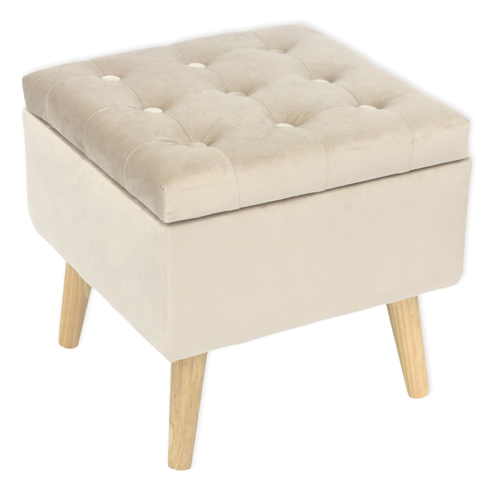 Pouf contenitore in velluto "Amad" Crema