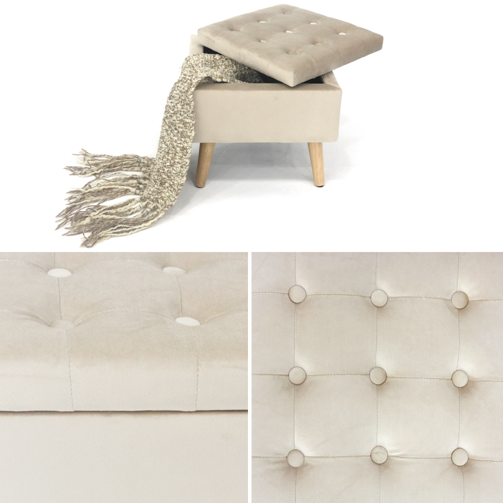 Pouf contenitore in velluto "Amad" Crema