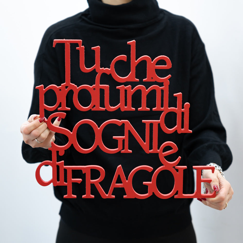 Scritta in Legno Sogni e Fragole