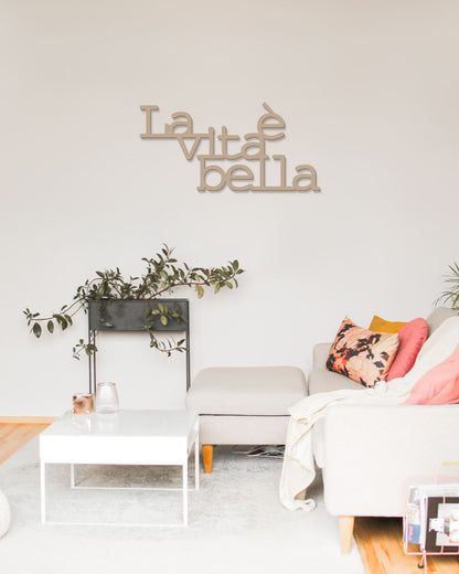 scritta in legno decorazione casa la vita è bella idea regalo #colore_tortora
