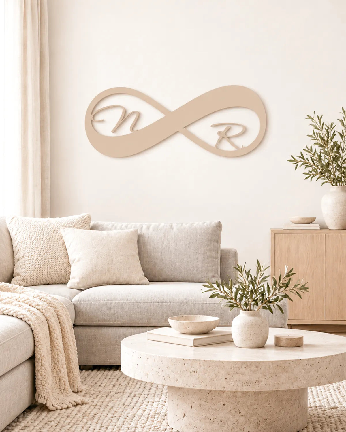 Scritta in legno Infinito con iniziali