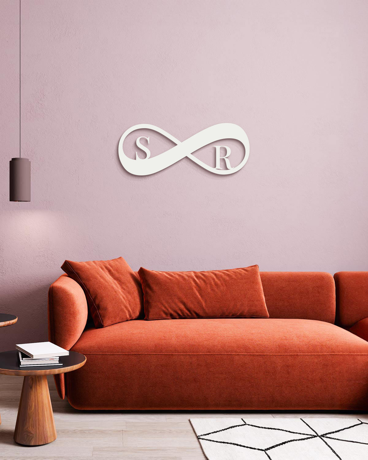 Scritta in legno Infinito con iniziali