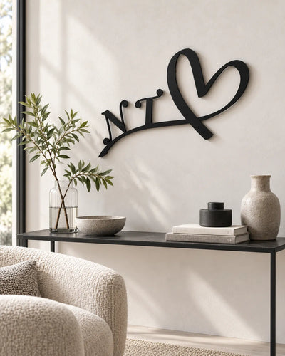 Scritta in legno Cuore con iniziali