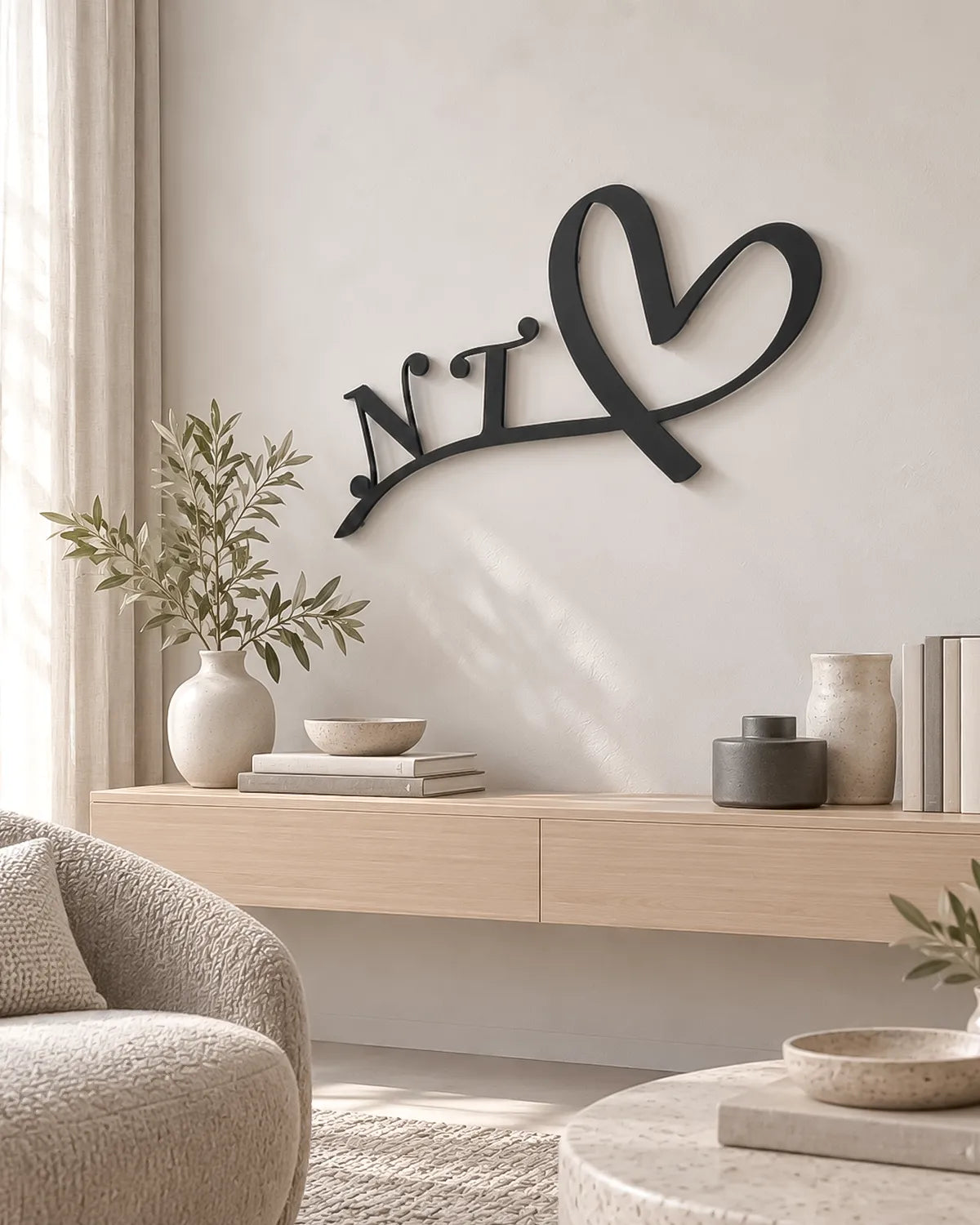 Scritta in legno Cuore con iniziali
