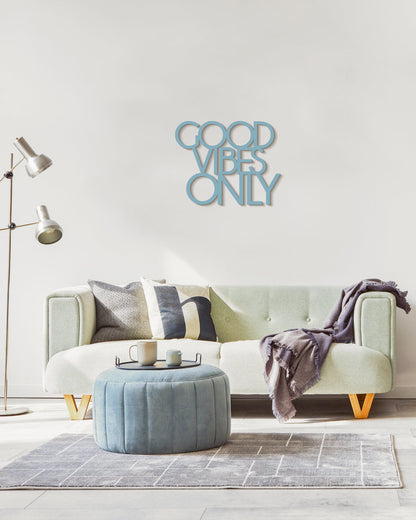 scritta decorativa per la casa motivazionale idea regalo scritta in legno good vibes only #colore_azzurro-polvere