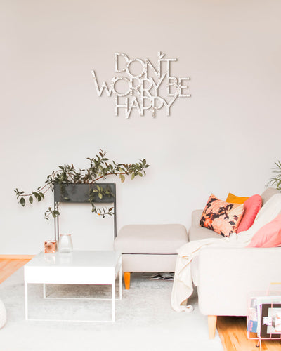 scritta in legno decorazione da appendere dont' worry be happy 
 