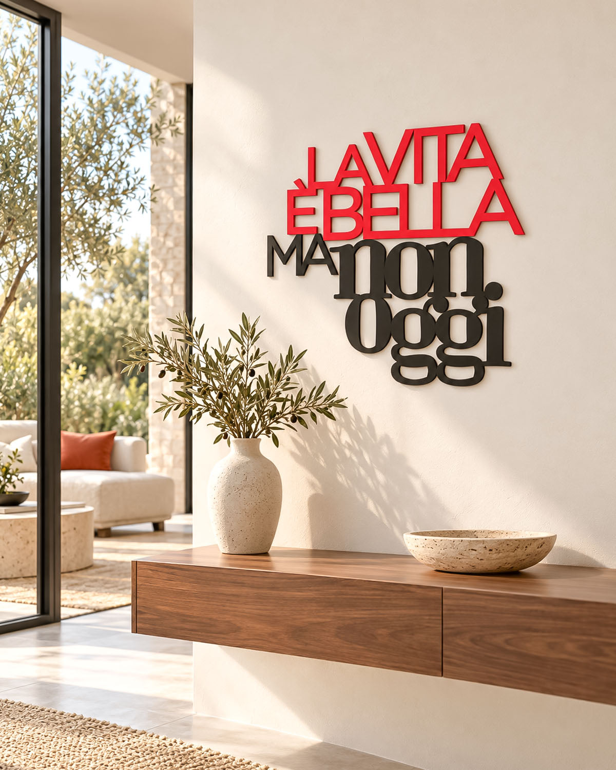 Scritta in legno La vita è bella ma non oggi