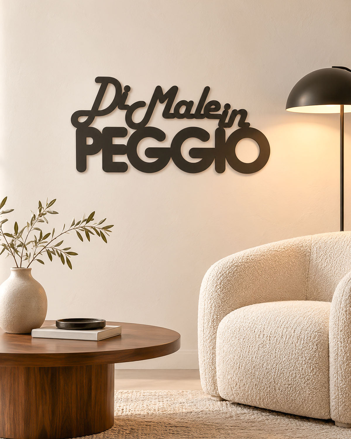Scritta in legno Di male in peggio