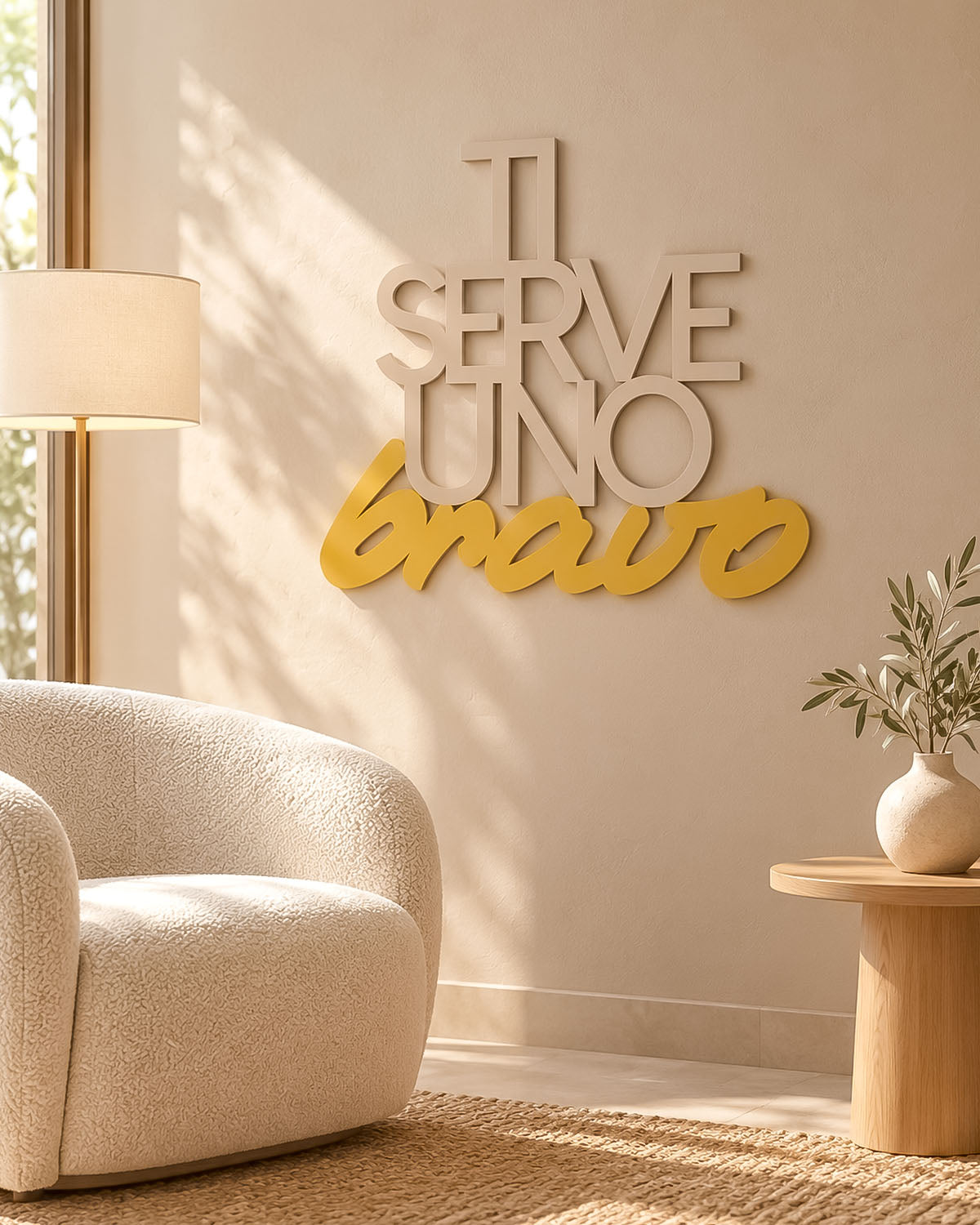 Scritta in legno Ti serve uno bravo