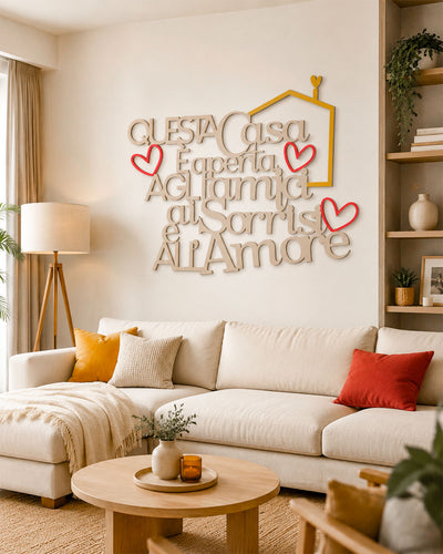 Scritta in legno Questa casa è aperta agli amici