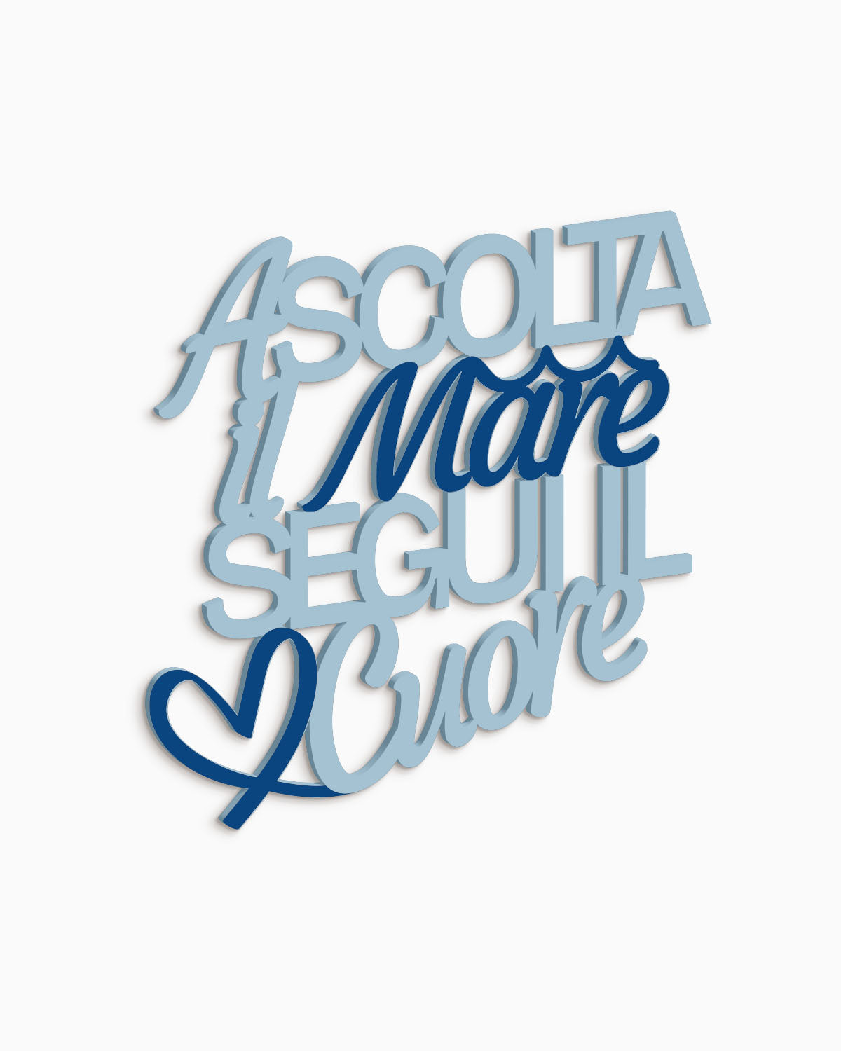 Scritta in legno Ascolta il mare segui il cuore