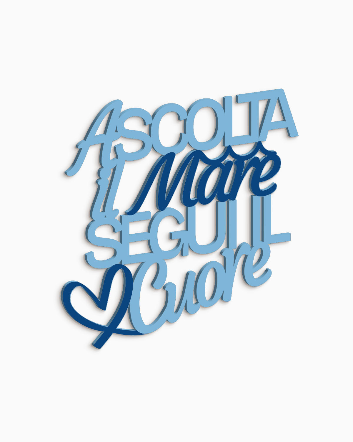 Scritta in legno Ascolta il mare segui il cuore
