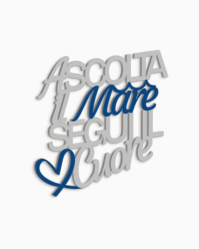 Scritta in legno Ascolta il mare segui il cuore