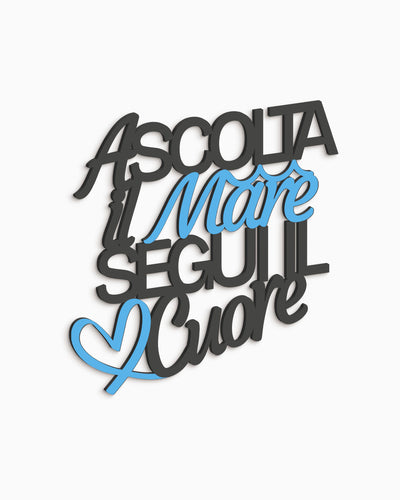 Scritta in legno Ascolta il mare segui il cuore