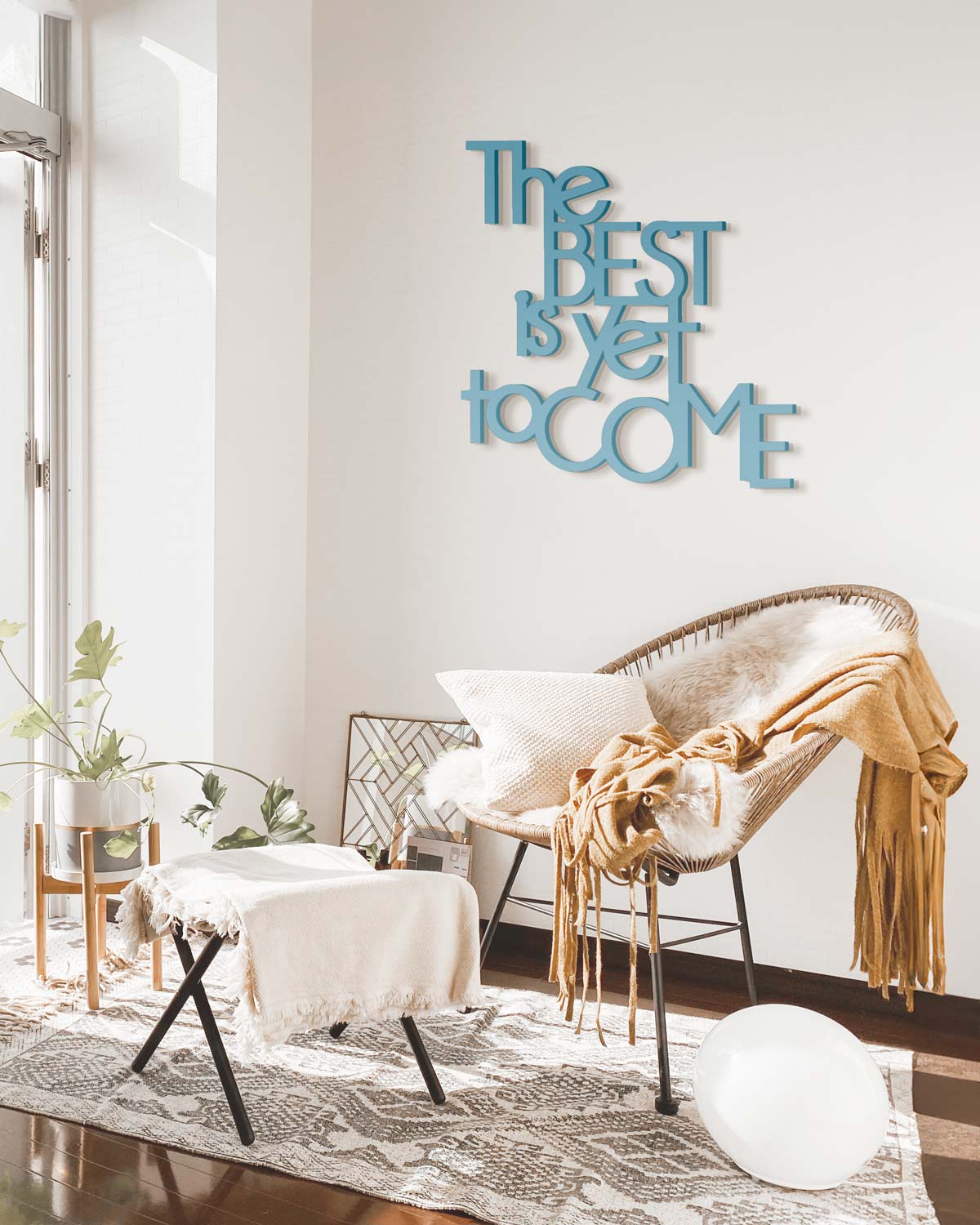 decorazione murale scritta da appendere scritta in legno motivazionale, arredamento moderno #colore_azzurro-polvere