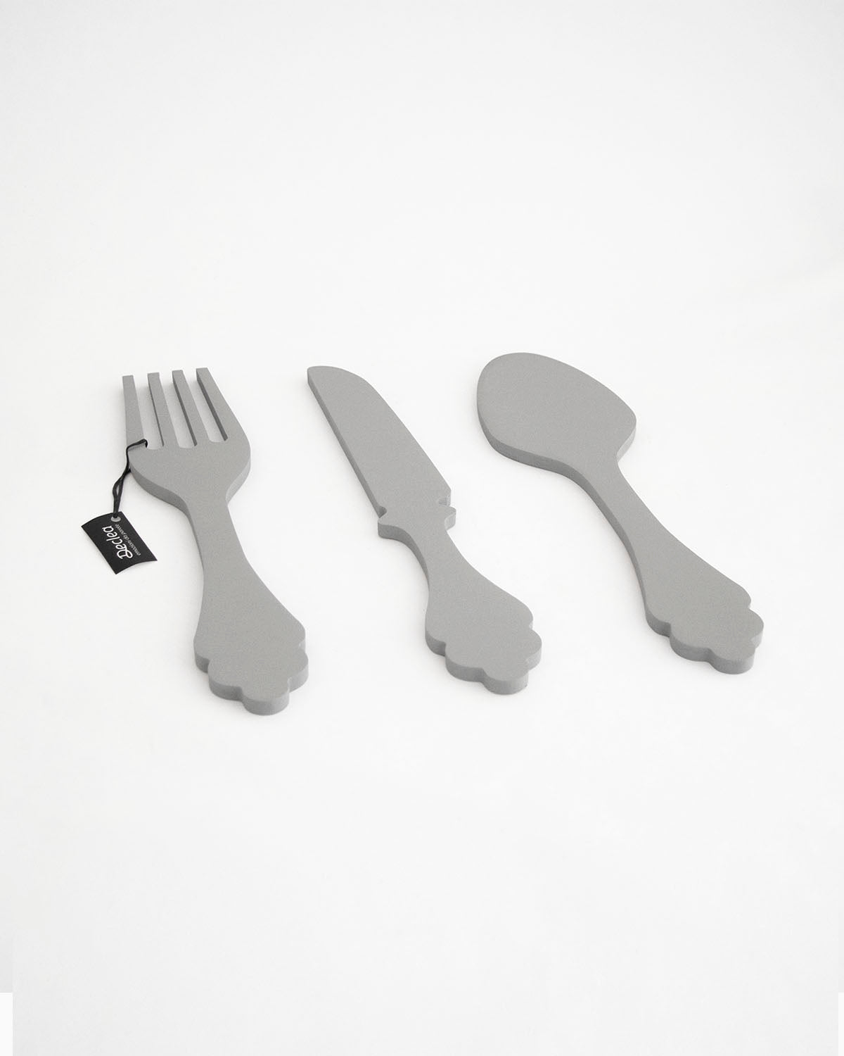 scritta da appendere da cucina, decorazione murale per la cucina, forma posate in legno, arredo moderno #colore_grigio-medio