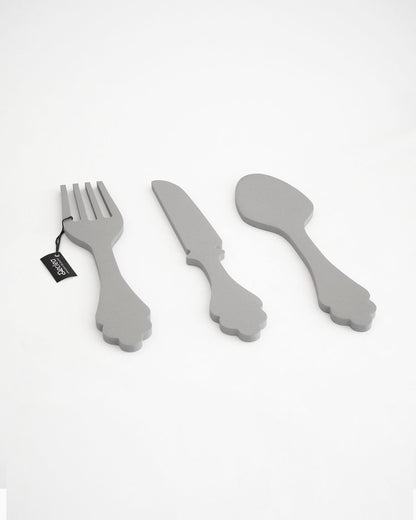 scritta da appendere da cucina, decorazione murale per la cucina, forma posate in legno, arredo moderno #colore_grigio-medio