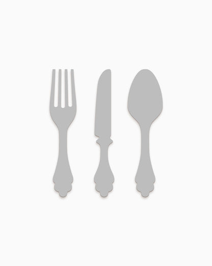 scritta da appendere da cucina, decorazione murale per la cucina, forma posate in legno, arredo moderno #colore_grigio-medio
