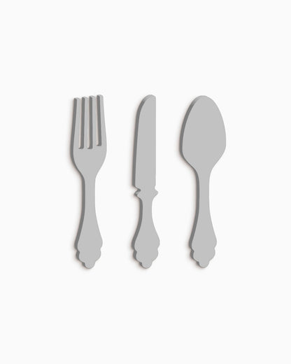 scritta da appendere da cucina, decorazione murale per la cucina, forma posate in legno, arredo moderno #colore_grigio-medio
