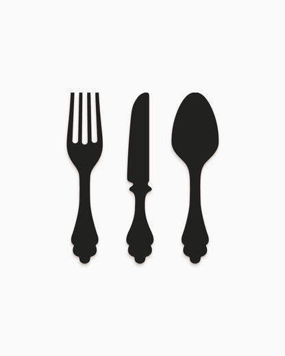 scritta da appendere da cucina, decorazione murale per la cucina, forma posate in legno, arredo moderno #colore_nero