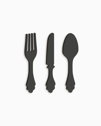scritta da appendere da cucina, decorazione murale per la cucina, forma posate in legno, arredo moderno #colore_nero
