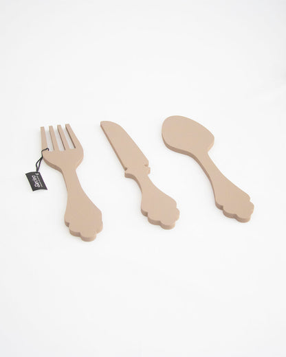 scritta da appendere da cucina, decorazione murale per la cucina, forma posate in legno, arredo moderno #colore_tortora