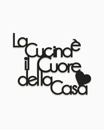 scritta in legno la cucina è il cuore della casa, decorazione da appendere in cucina, arredamento moderno #colore_nero