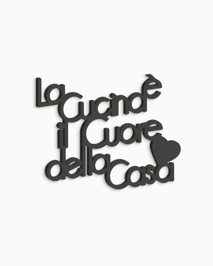 scritta in legno la cucina è il cuore della casa, decorazione da appendere in cucina, arredamento moderno #colore_nero