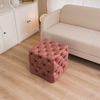 Pouf in pink quilted velvet