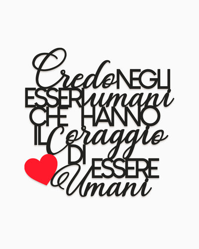 Scritta in legno Credo negli esseri umani