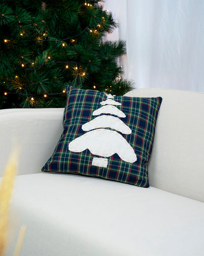 decorazione natalizia per la casa, cuscino federa natale tartan con albero di natale 
