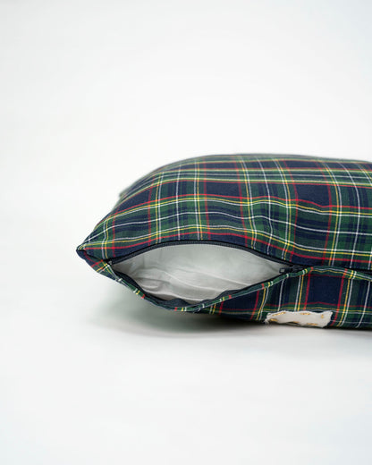 decorazione natalizia per la casa, cuscino federa natale tartan con albero di natale 