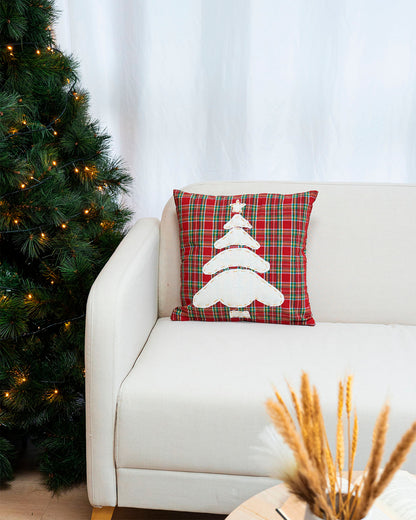 decorazione natalizia per la casa, cuscino federa natale tartan con albero di natale 