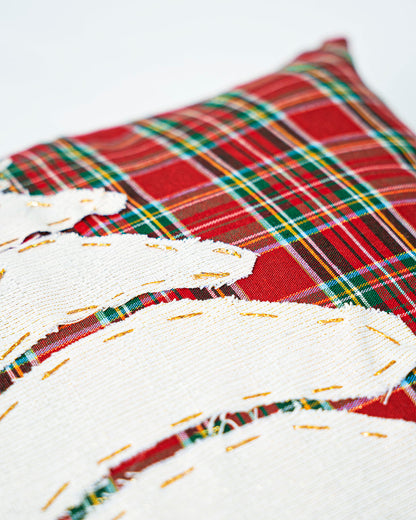 decorazione natalizia per la casa, cuscino federa natale tartan con albero di natale 