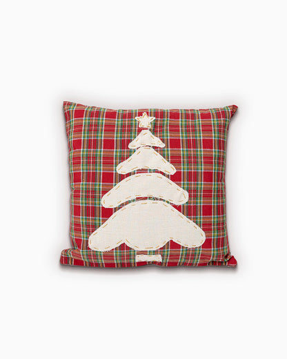 decorazione natalizia per la casa, cuscino federa natale tartan con albero di natale 